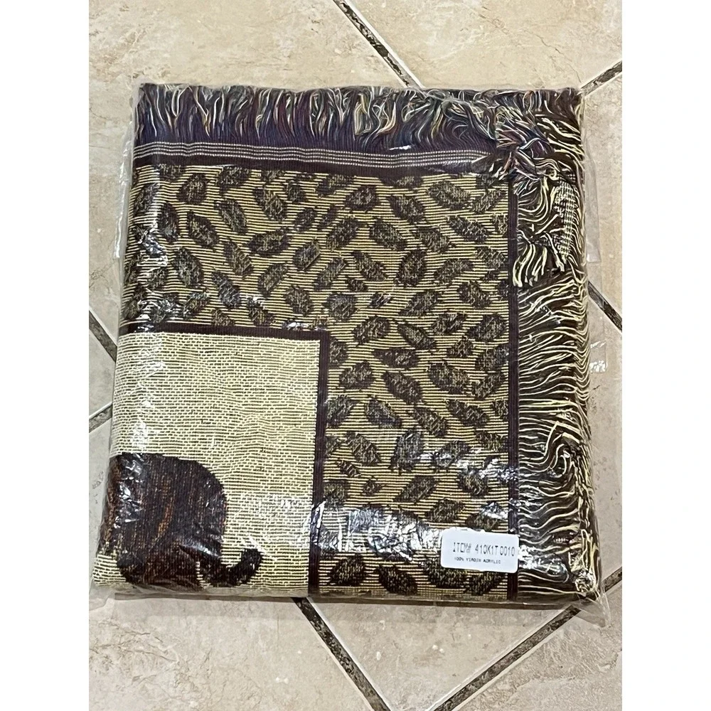 VTG  American Weavers Safari Tapestry Throw Blanket 60